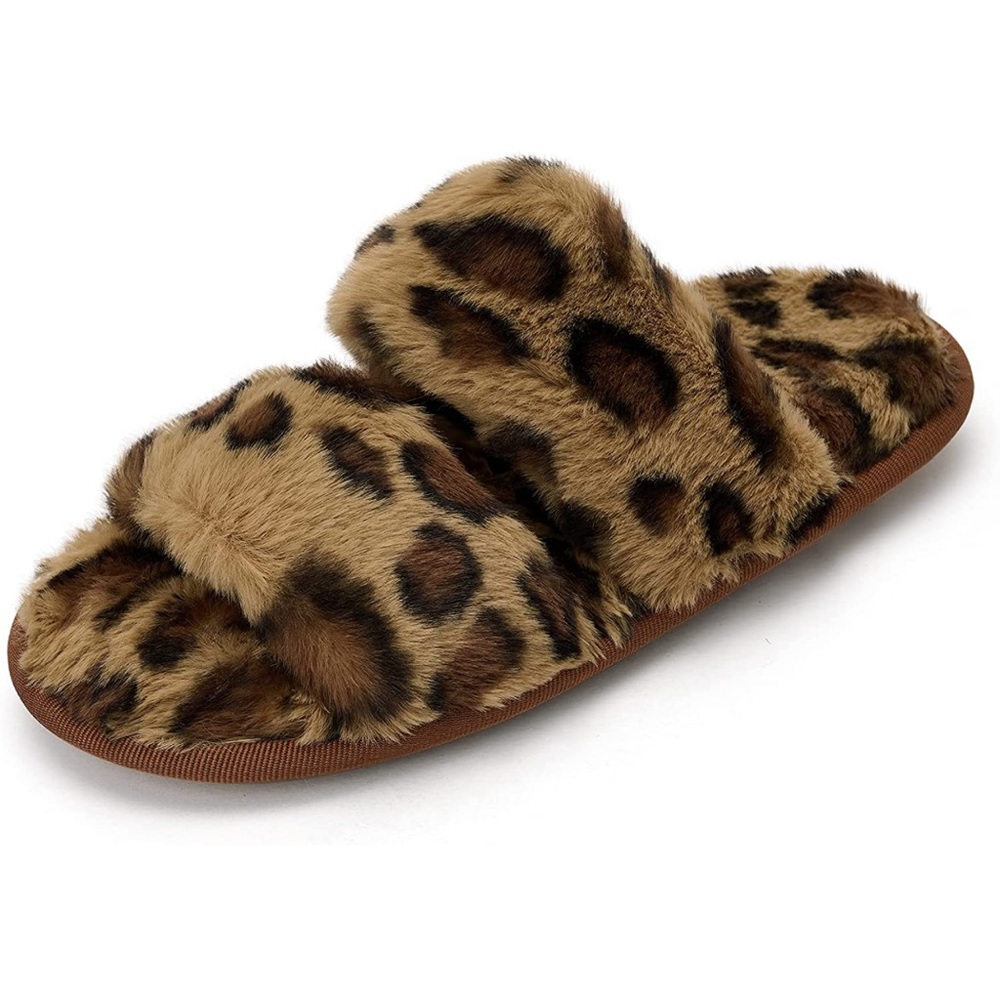 Women's Open Toe Fluffy Two Band Slides Soft Luxury Plush Slipper’s